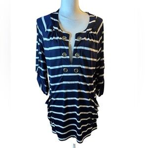Sandiva Navy and White Striped Tunic Coverup Dress